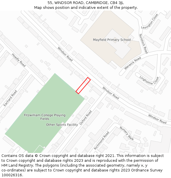 55, WINDSOR ROAD, CAMBRIDGE, CB4 3JL: Location map and indicative extent of plot