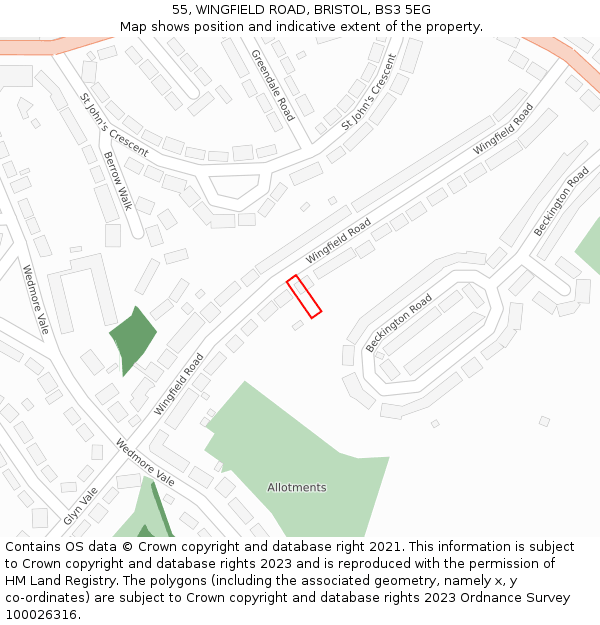 55, WINGFIELD ROAD, BRISTOL, BS3 5EG: Location map and indicative extent of plot