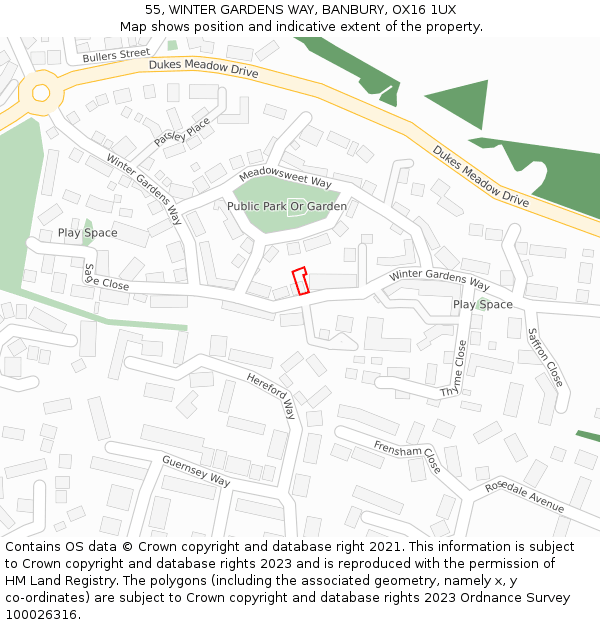 55, WINTER GARDENS WAY, BANBURY, OX16 1UX: Location map and indicative extent of plot