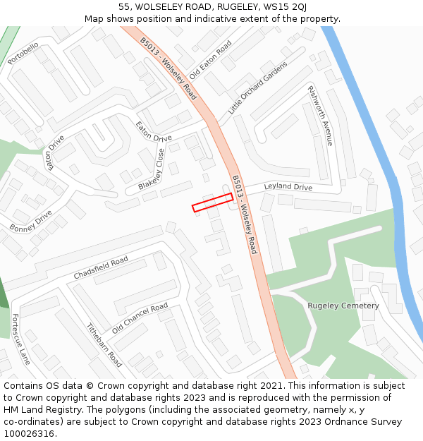 55, WOLSELEY ROAD, RUGELEY, WS15 2QJ: Location map and indicative extent of plot