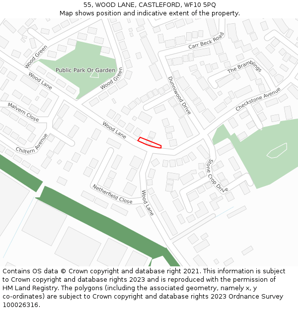 55, WOOD LANE, CASTLEFORD, WF10 5PQ: Location map and indicative extent of plot
