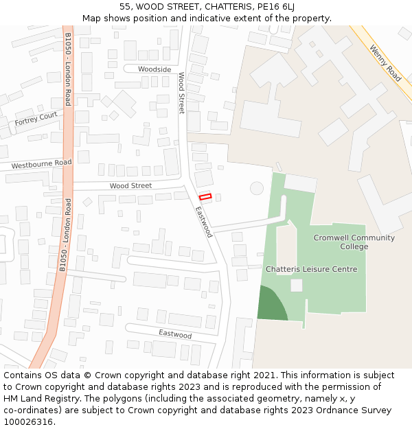 55, WOOD STREET, CHATTERIS, PE16 6LJ: Location map and indicative extent of plot