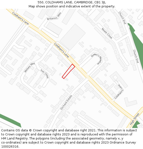550, COLDHAMS LANE, CAMBRIDGE, CB1 3JL: Location map and indicative extent of plot