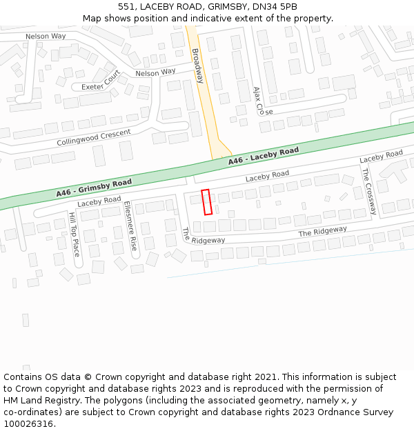 551, LACEBY ROAD, GRIMSBY, DN34 5PB: Location map and indicative extent of plot