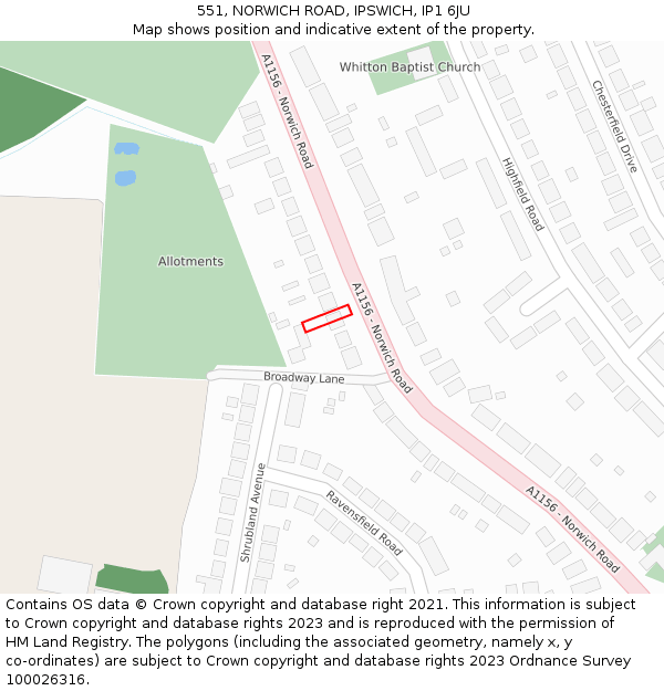 551, NORWICH ROAD, IPSWICH, IP1 6JU: Location map and indicative extent of plot