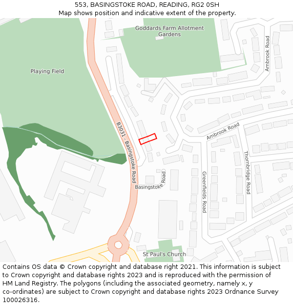 553, BASINGSTOKE ROAD, READING, RG2 0SH: Location map and indicative extent of plot