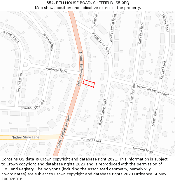 554, BELLHOUSE ROAD, SHEFFIELD, S5 0EQ: Location map and indicative extent of plot