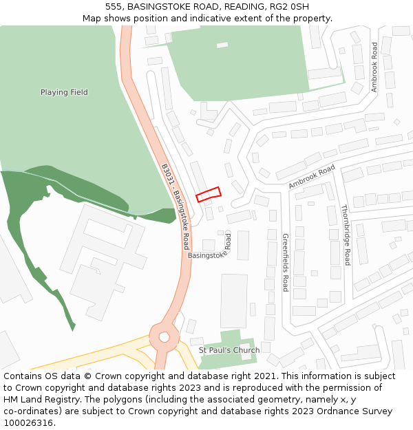 555, BASINGSTOKE ROAD, READING, RG2 0SH: Location map and indicative extent of plot