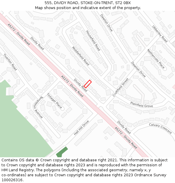 555, DIVIDY ROAD, STOKE-ON-TRENT, ST2 0BX: Location map and indicative extent of plot