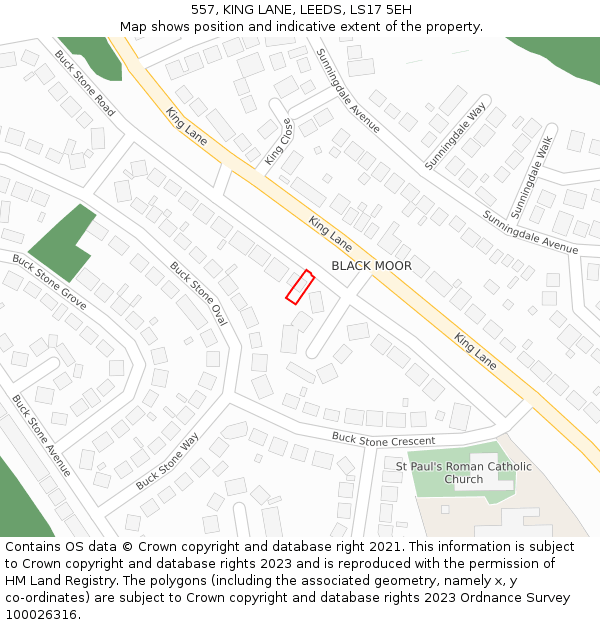 557, KING LANE, LEEDS, LS17 5EH: Location map and indicative extent of plot
