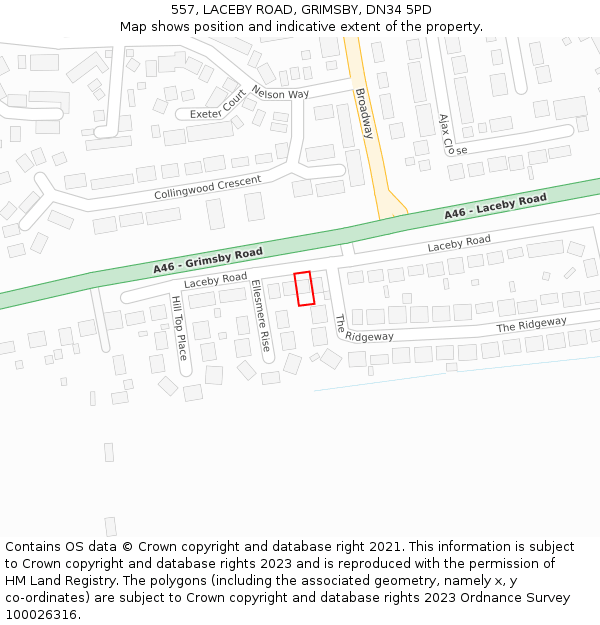 557, LACEBY ROAD, GRIMSBY, DN34 5PD: Location map and indicative extent of plot