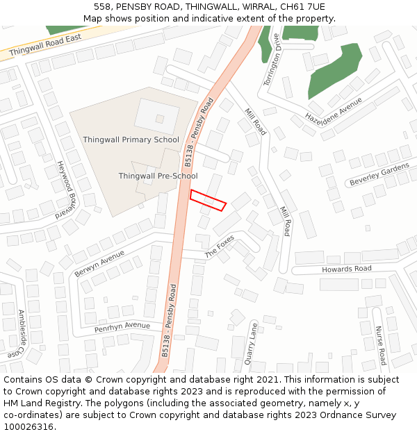 558, PENSBY ROAD, THINGWALL, WIRRAL, CH61 7UE: Location map and indicative extent of plot