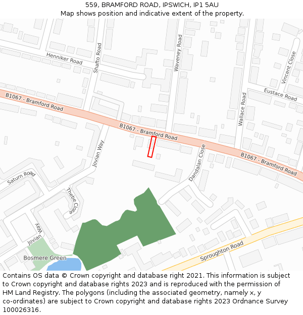 559, BRAMFORD ROAD, IPSWICH, IP1 5AU: Location map and indicative extent of plot