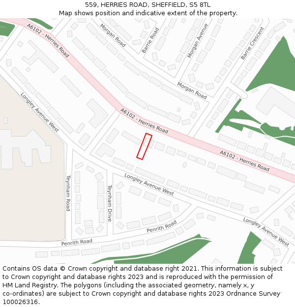 559, HERRIES ROAD, SHEFFIELD, S5 8TL: Location map and indicative extent of plot
