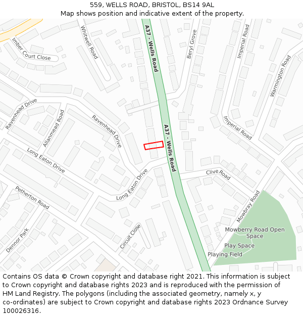 559, WELLS ROAD, BRISTOL, BS14 9AL: Location map and indicative extent of plot