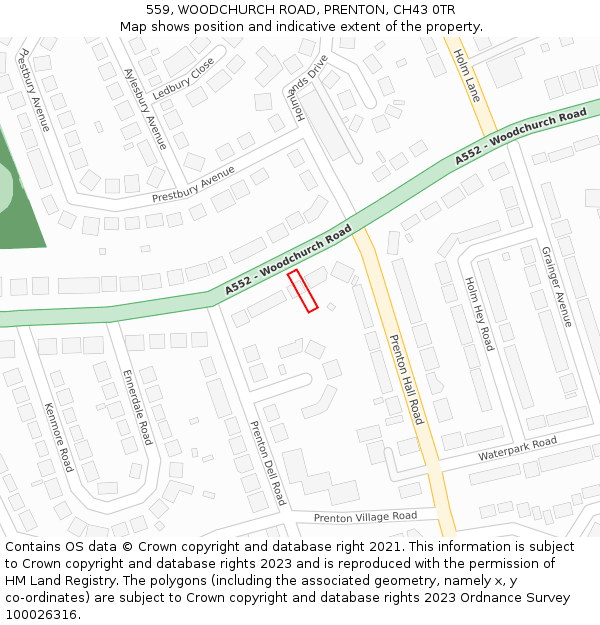 559, WOODCHURCH ROAD, PRENTON, CH43 0TR: Location map and indicative extent of plot