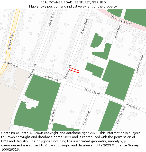 55A, DOWNER ROAD, BENFLEET, SS7 1BQ: Location map and indicative extent of plot