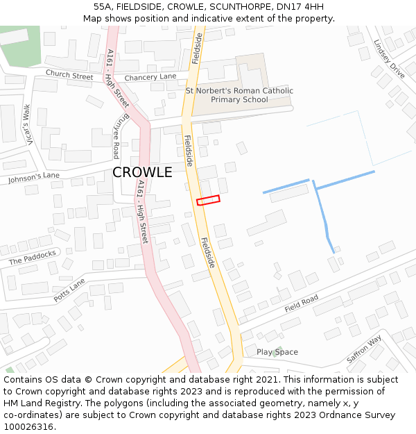 55A, FIELDSIDE, CROWLE, SCUNTHORPE, DN17 4HH: Location map and indicative extent of plot