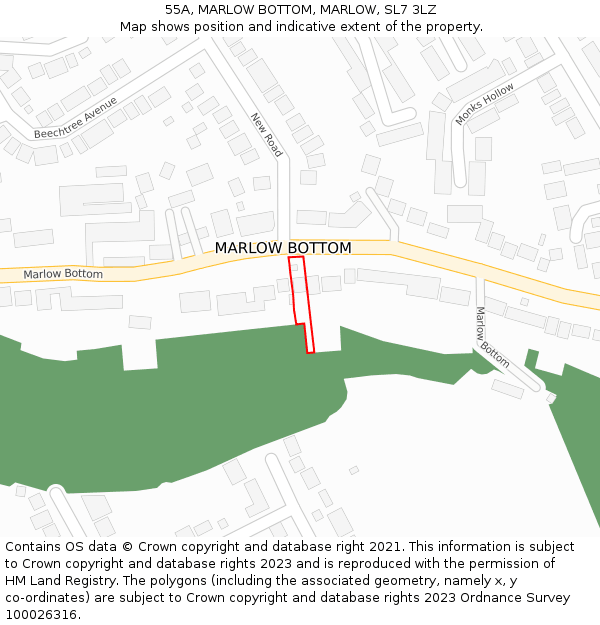 55A, MARLOW BOTTOM, MARLOW, SL7 3LZ: Location map and indicative extent of plot