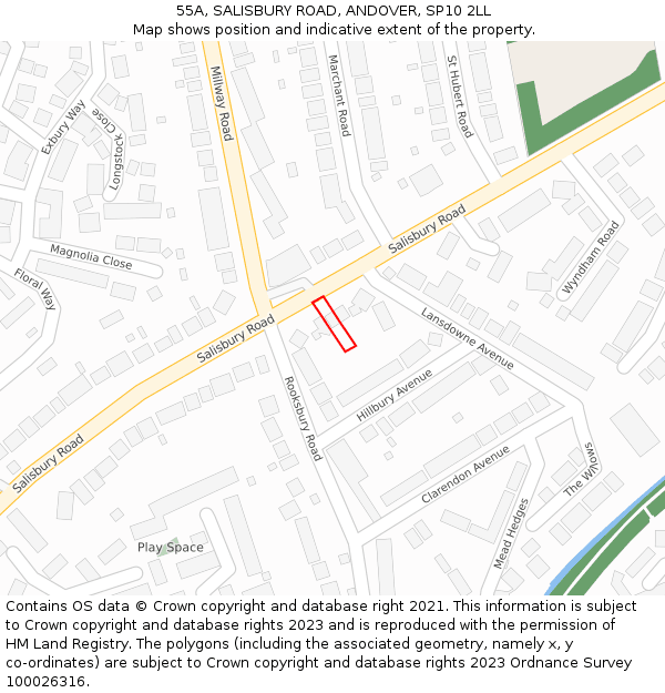 55A, SALISBURY ROAD, ANDOVER, SP10 2LL: Location map and indicative extent of plot