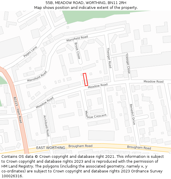 55B, MEADOW ROAD, WORTHING, BN11 2RH: Location map and indicative extent of plot