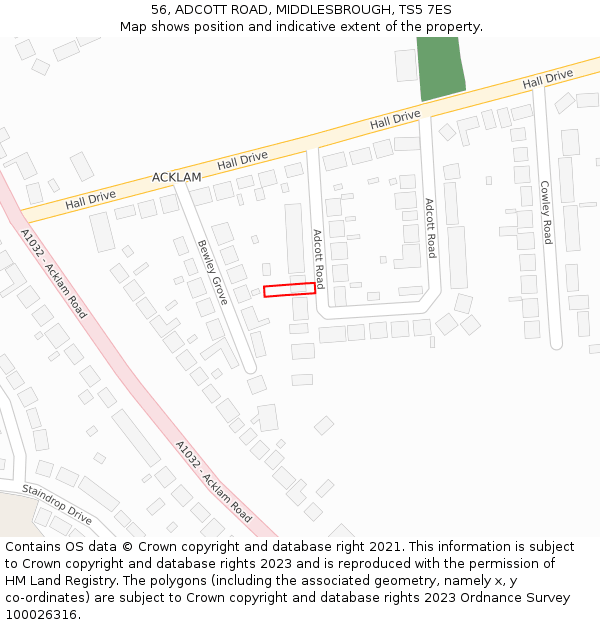 56, ADCOTT ROAD, MIDDLESBROUGH, TS5 7ES: Location map and indicative extent of plot