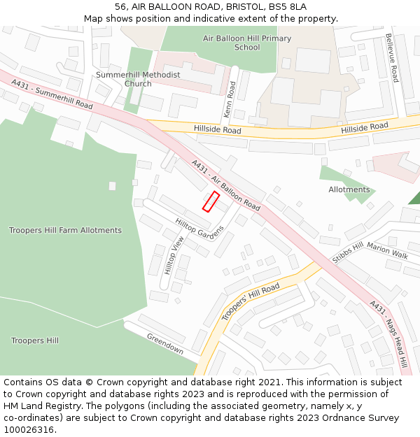 56, AIR BALLOON ROAD, BRISTOL, BS5 8LA: Location map and indicative extent of plot