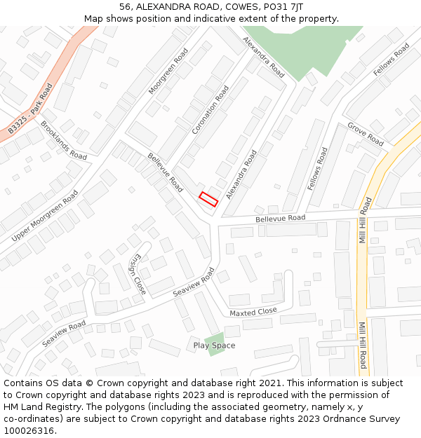 56, ALEXANDRA ROAD, COWES, PO31 7JT: Location map and indicative extent of plot