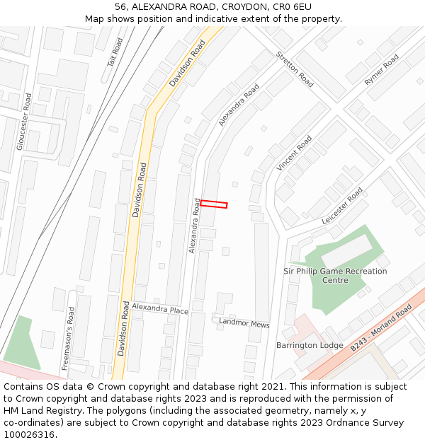 56, ALEXANDRA ROAD, CROYDON, CR0 6EU: Location map and indicative extent of plot