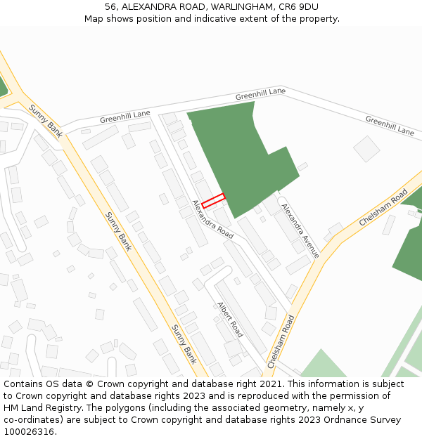 56, ALEXANDRA ROAD, WARLINGHAM, CR6 9DU: Location map and indicative extent of plot