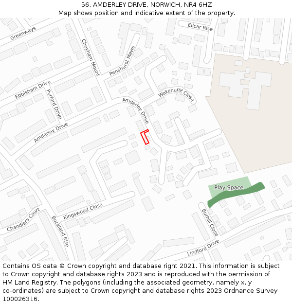 56, AMDERLEY DRIVE, NORWICH, NR4 6HZ: Location map and indicative extent of plot