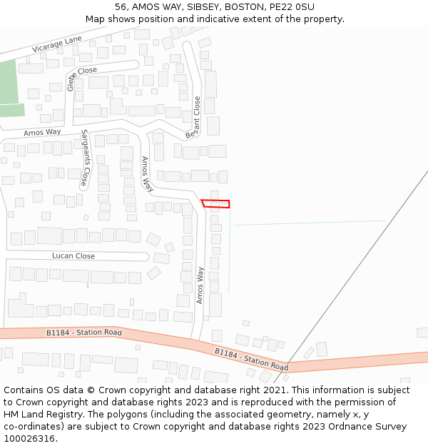 56, AMOS WAY, SIBSEY, BOSTON, PE22 0SU: Location map and indicative extent of plot