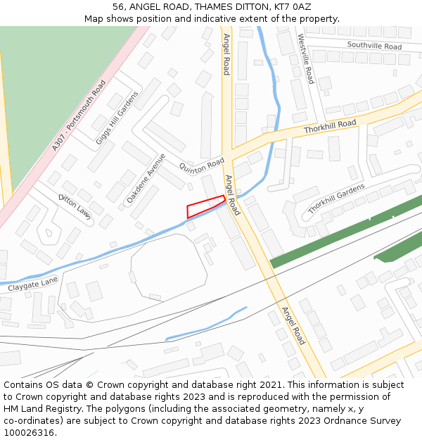56, ANGEL ROAD, THAMES DITTON, KT7 0AZ: Location map and indicative extent of plot