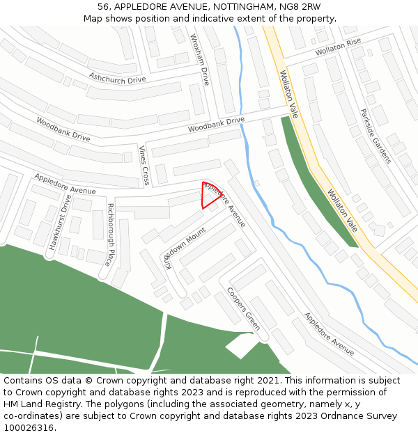 56, APPLEDORE AVENUE, NOTTINGHAM, NG8 2RW: Location map and indicative extent of plot