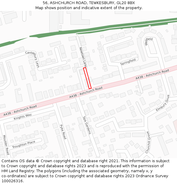 56, ASHCHURCH ROAD, TEWKESBURY, GL20 8BX: Location map and indicative extent of plot