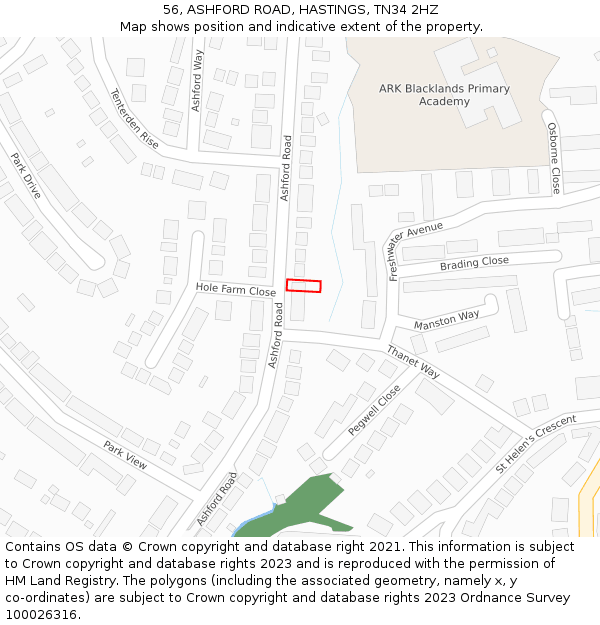 56, ASHFORD ROAD, HASTINGS, TN34 2HZ: Location map and indicative extent of plot