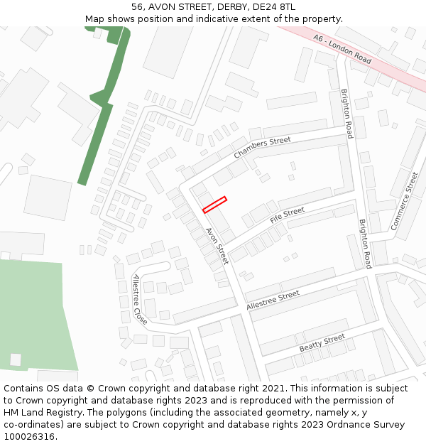 56, AVON STREET, DERBY, DE24 8TL: Location map and indicative extent of plot