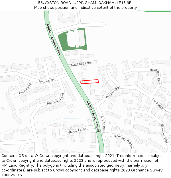 56, AYSTON ROAD, UPPINGHAM, OAKHAM, LE15 9RL: Location map and indicative extent of plot