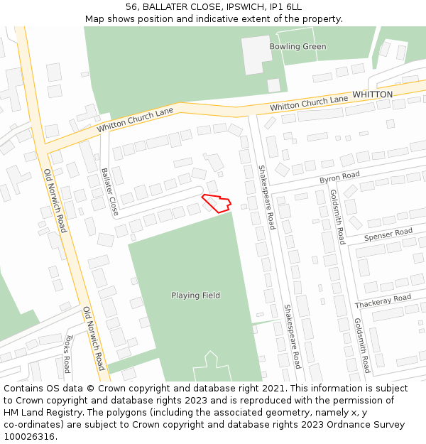 56, BALLATER CLOSE, IPSWICH, IP1 6LL: Location map and indicative extent of plot