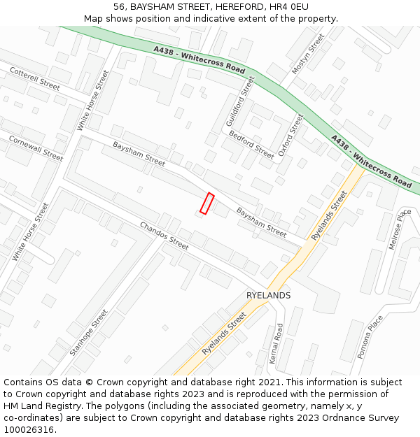 56, BAYSHAM STREET, HEREFORD, HR4 0EU: Location map and indicative extent of plot
