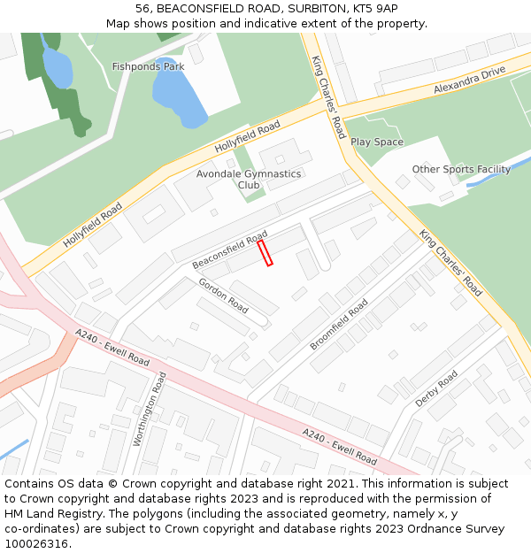 56, BEACONSFIELD ROAD, SURBITON, KT5 9AP: Location map and indicative extent of plot
