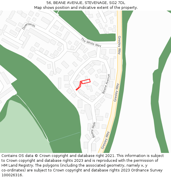 56, BEANE AVENUE, STEVENAGE, SG2 7DL: Location map and indicative extent of plot