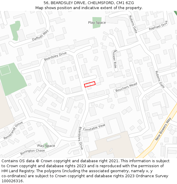 56, BEARDSLEY DRIVE, CHELMSFORD, CM1 6ZG: Location map and indicative extent of plot