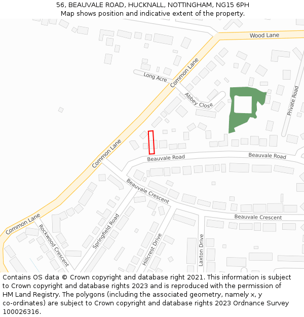 56, BEAUVALE ROAD, HUCKNALL, NOTTINGHAM, NG15 6PH: Location map and indicative extent of plot