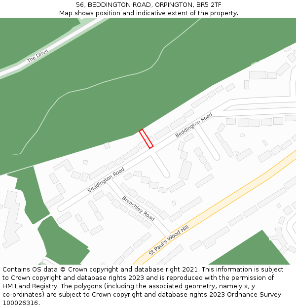 56, BEDDINGTON ROAD, ORPINGTON, BR5 2TF: Location map and indicative extent of plot