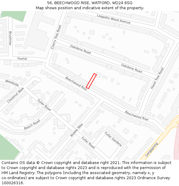 56, BEECHWOOD RISE, WATFORD, WD24 6SG: Location map and indicative extent of plot