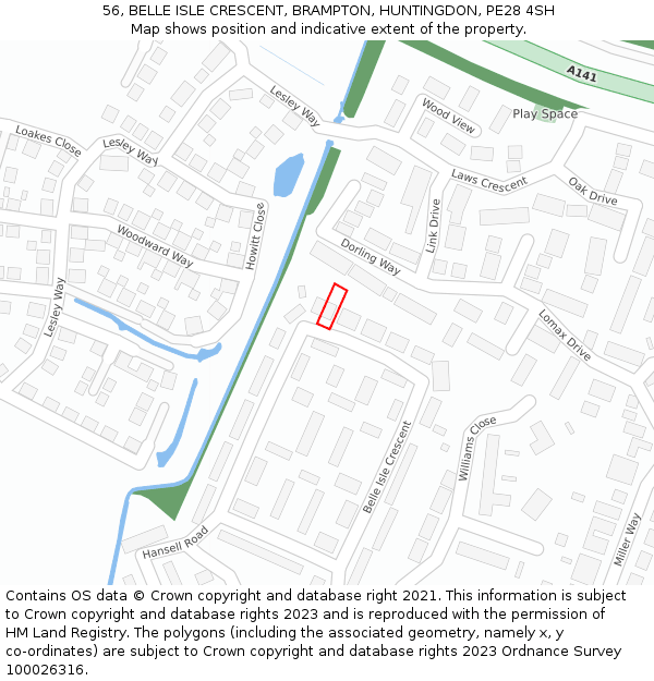 56, BELLE ISLE CRESCENT, BRAMPTON, HUNTINGDON, PE28 4SH: Location map and indicative extent of plot