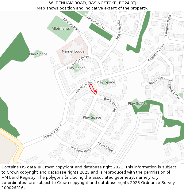 56, BENHAM ROAD, BASINGSTOKE, RG24 9TJ: Location map and indicative extent of plot