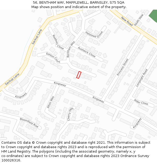 56, BENTHAM WAY, MAPPLEWELL, BARNSLEY, S75 5QA: Location map and indicative extent of plot