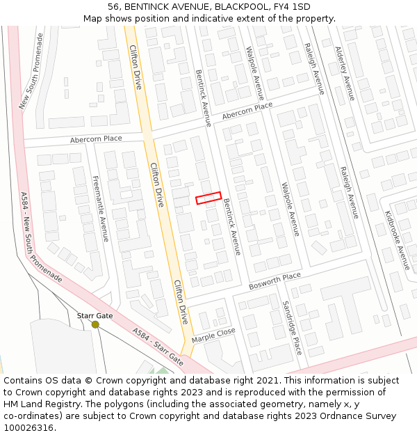 56, BENTINCK AVENUE, BLACKPOOL, FY4 1SD: Location map and indicative extent of plot